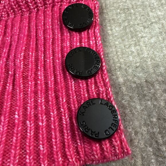 KARL LAGERFELD Pink/Black Colorblock Logo Ribbed Long Sleeve Sweater‎ Women's Lg - Picture 2 of 8